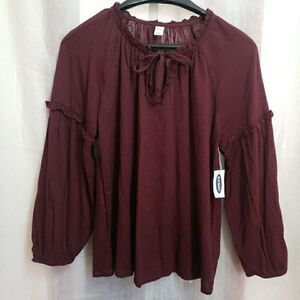 NWT Old Navy Peasant Blouse Red Maroon V-Neck Long Sleeves Women's S